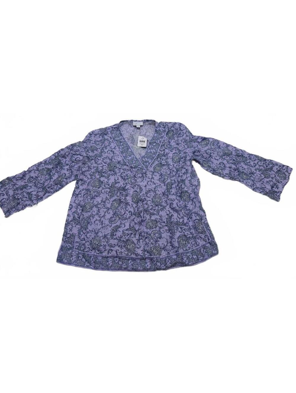 J. Jill Love Linen Paisley V-Neck Tunic Blouse Lavender Purple Womens Size XS